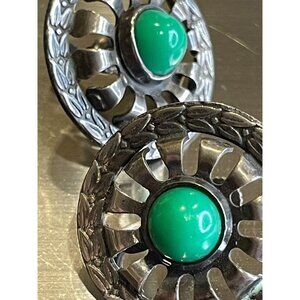 Vintage Mexico Silver Sunburst or Wheel Earrings Screw Backs